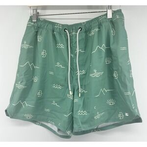 Jetty Mens Shorts Large Green Tan Birds Waves Nautical Print 30" 5.5" Inseam